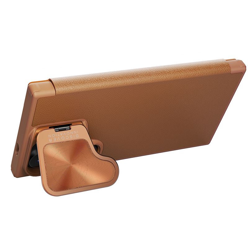 Etui z klapką i ochroną aparatu Nillkin Qin Prop do Samsung Galaxy S24 Ultra, brązowe.